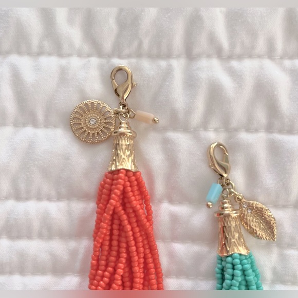 🦋PREMIER DESIGNS NWOT Two Beaded tassels. One coral & one teal - Picture 2 of 4